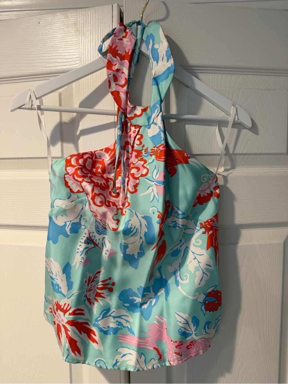 CK Bradley Floral Halter Camisole in Aqua and Coral